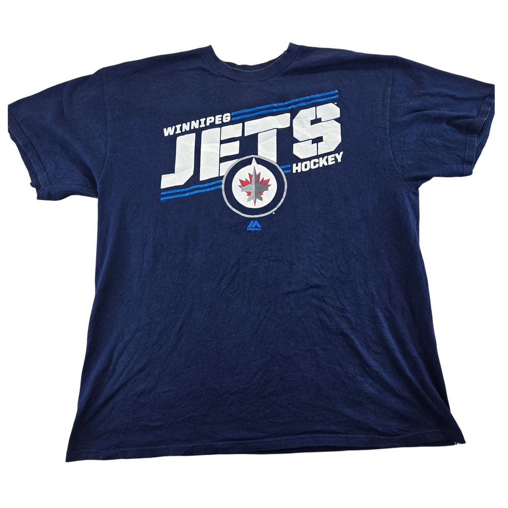 Majestic T-Shirt Mens XL Blue Winnipeg Jets Hockey Graphic Short Sleeve Tee